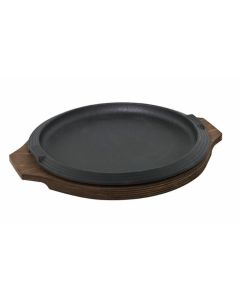 Piatto a servire tondo in ghisa con vassoio in legno Ø cm 16