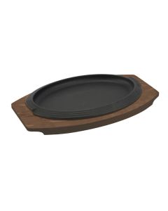 Piatto a servire ovale in ghisa Basic con vassoio in legno