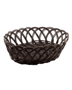 Cestino pane ovale in rattan sintetico filo in polipropilene con sezione piena e intreccio a maglia larga wengè cm 26,5x21 h cm 8,5