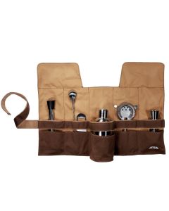 Borsa bartender con 6 utensili da bar: Misurino, Shaker, Pestello, Apribottiglia, Filtro per cocktail, Bar spoon
