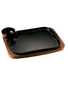 Piatto a servire in ghisa Gourmet con ciotolina e vassoio in legno cm 32x24