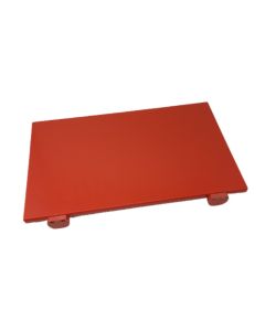 Tagliere rosso in HDPE con fermi, spigoli e bordi raccordati cm 60x40